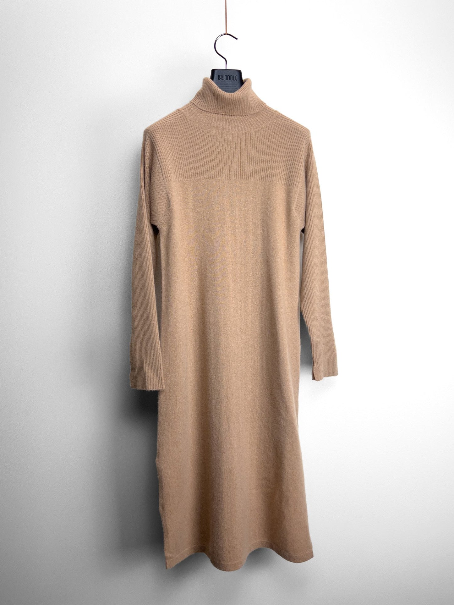 CASHMERE BLEND KNITTED ROLL NECK DRESS